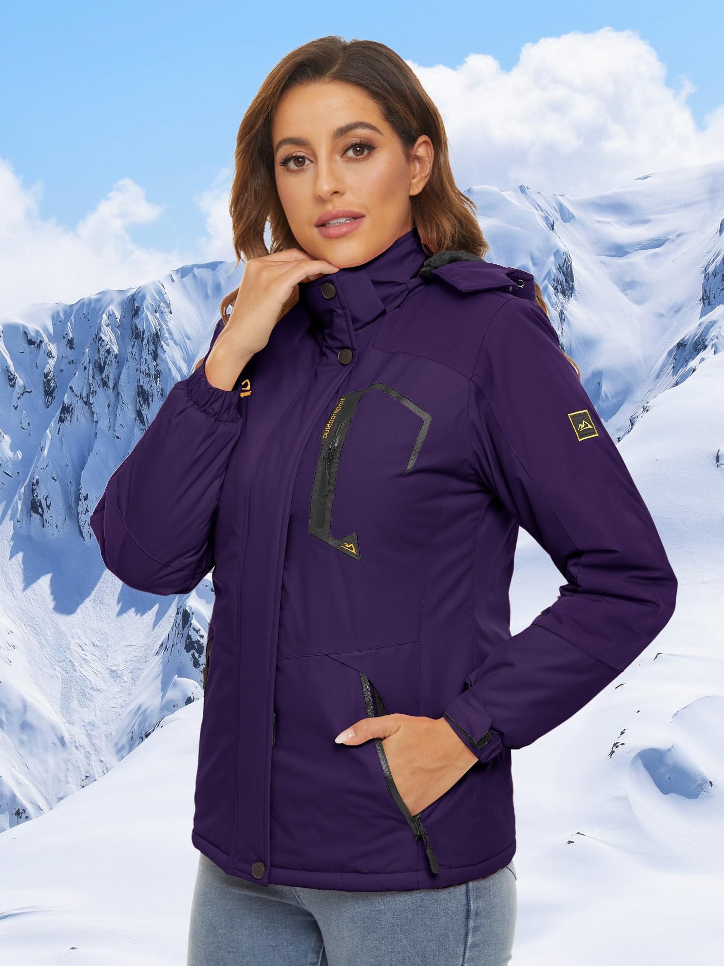Veste de ski imperméable pour femme Veste de pluie coupe-vent Hiver Manteau de neige chaud Veste de randonnée en polaire pour femme
