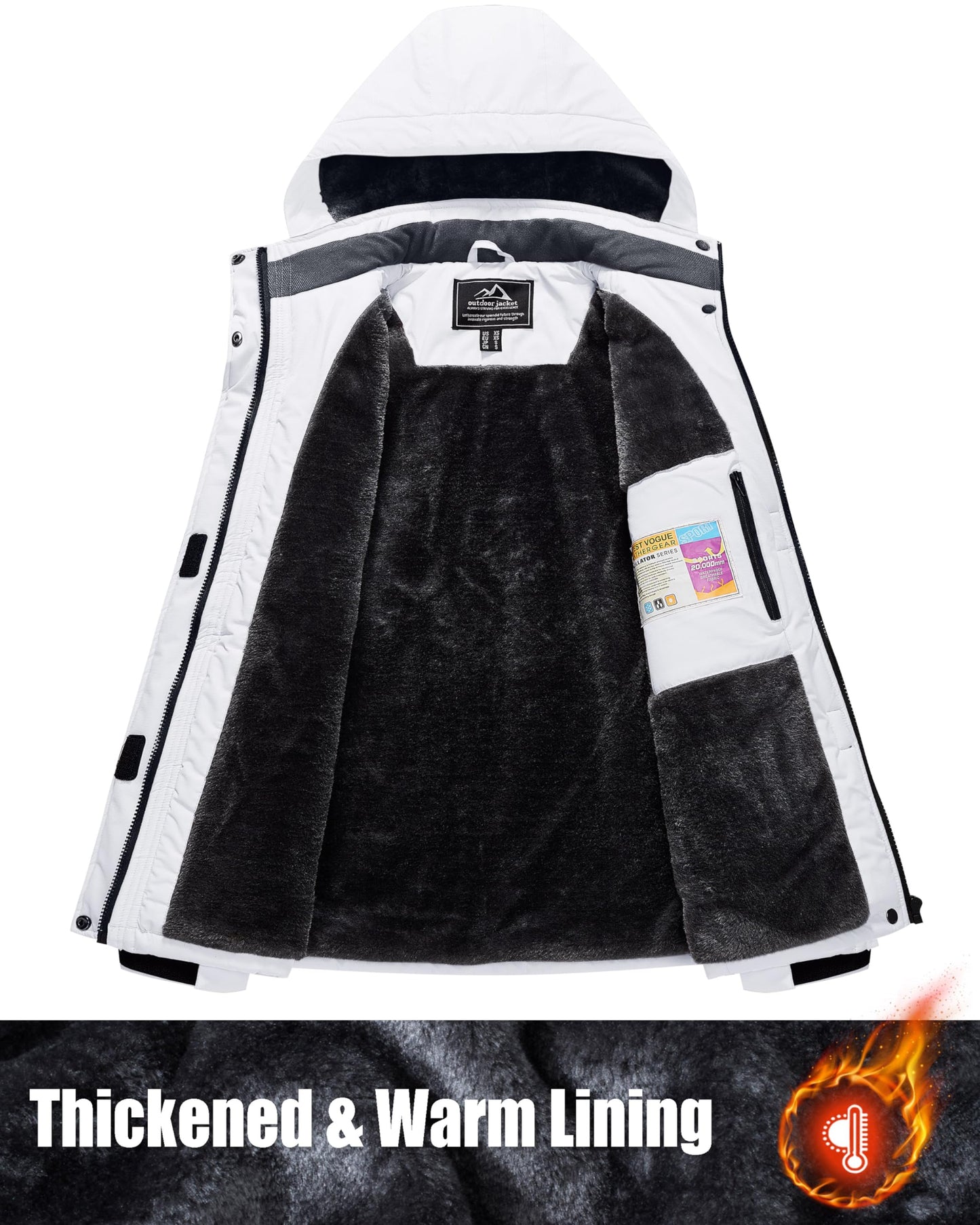 Femmes Neige Veste Capuche Ski Vestes Femmes À Capuche Chaud Vestes D'hiver Manteaux pour Femmes Coupe-Vent Isolé Vestes De Ski Blanc