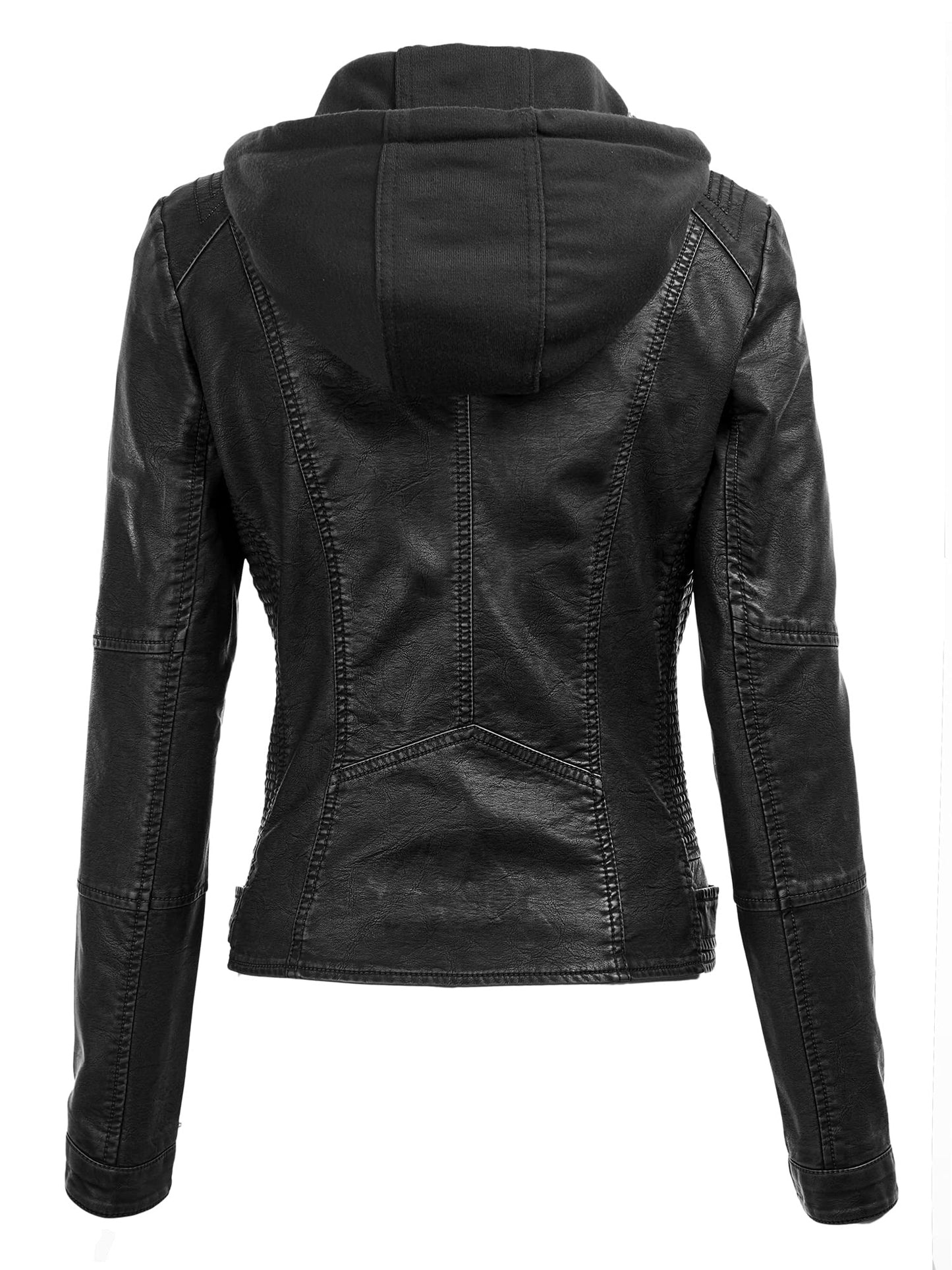 Veste de moto matelassée en cuir pour femme avec capuche L NOIR