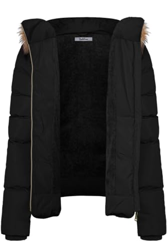 Veste utilitaire à capuche en fourrure pour femme avec fermeture éclair et doublure en fannelle Noir S