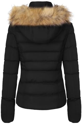 Veste utilitaire à capuche en fourrure pour femme avec fermeture éclair et doublure en fannelle Noir S