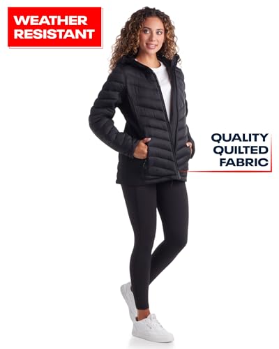 Veste Femme-Manteau Parka Matelassé Matelassé Léger avec Panneaux Flex Stretch Veste Décontractée pour Femme (S-XL), Taille Medium, Noir