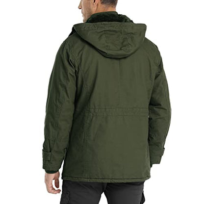 Hommes Coton Militaire Vestes avec Capuche Amovible Casual Manteau D'hiver Coupe-Vent Travail Survêtement Vestes Armée Vert M
