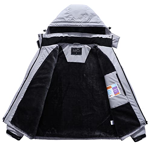 Veste de ski pour femmes chaud hiver imperméable coupe-vent à capuche imperméable snowboard vestes gris clair-XL