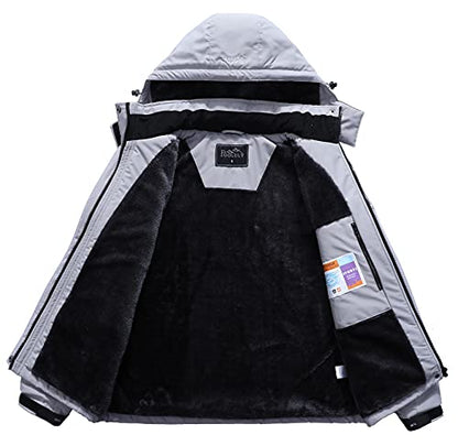 Veste de ski pour femmes chaud hiver imperméable coupe-vent à capuche imperméable snowboard vestes gris clair-XL