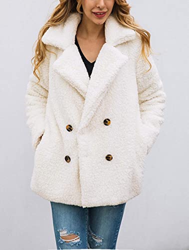 PRETTYGARDEN Women's 2023 Fashion Winter Coat Long Sleeve Lapel Zip Up Faux Shearling Shaggy Oversized Shacket Jacket (Style Two White,Medium)