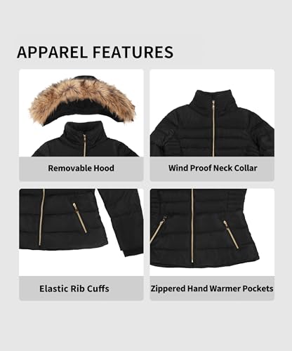 Veste utilitaire à capuche en fourrure pour femme avec fermeture éclair et doublure en fannelle Noir S