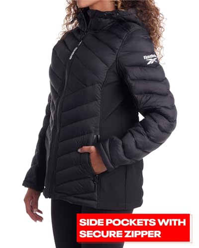 Veste Femme-Manteau Parka Matelassé Matelassé Léger avec Panneaux Flex Stretch Veste Décontractée pour Femme (S-XL), Taille Medium, Noir