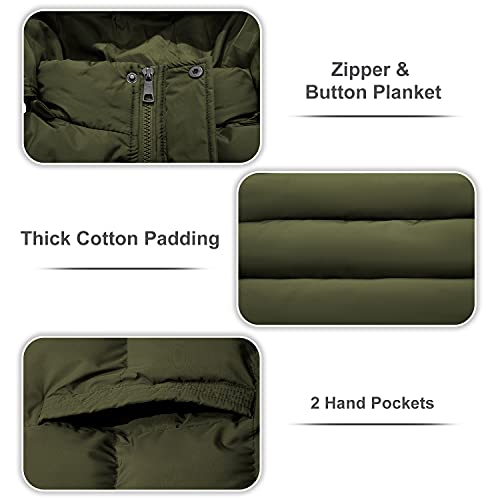 Manteau d'hiver des femmes épaissir Puffer veste chaude bulle manteau avec capuche amovible armée vert moyen