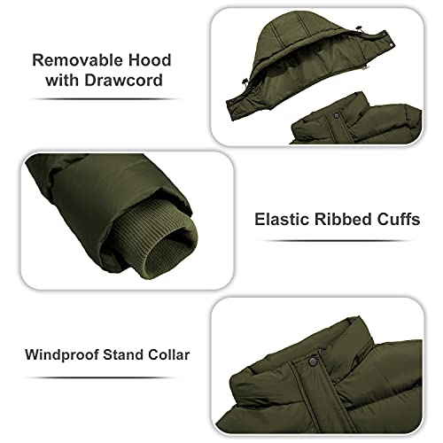 Manteau d'hiver des femmes épaissir Puffer veste chaude bulle manteau avec capuche amovible armée vert moyen