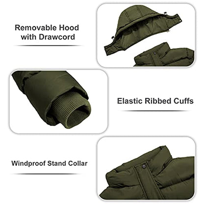 Manteau d'hiver des femmes épaissir Puffer veste chaude bulle manteau avec capuche amovible armée vert moyen