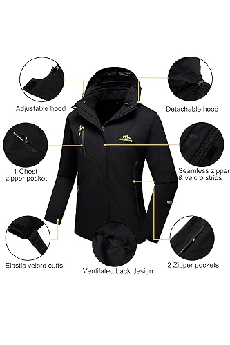 Femmes Ski Veste Imperméable D'hiver Vestes En Plein Air Neige Coupe-Vent Veste Ski Chaud Vestes Pur Noir L