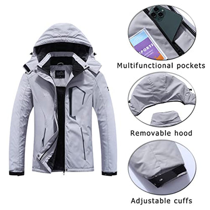 Veste de ski pour femmes chaud hiver imperméable coupe-vent à capuche imperméable snowboard vestes gris clair-XL