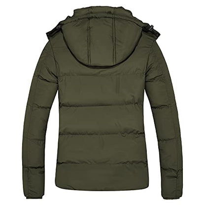 Manteau d'hiver des femmes épaissir Puffer veste chaude bulle manteau avec capuche amovible armée vert moyen