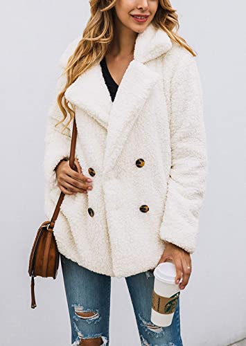 PRETTYGARDEN Women's 2023 Fashion Winter Coat Long Sleeve Lapel Zip Up Faux Shearling Shaggy Oversized Shacket Jacket (Style Two White,Medium)