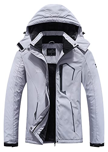 Veste de ski pour femmes chaud hiver imperméable coupe-vent à capuche imperméable snowboard vestes gris clair-XL