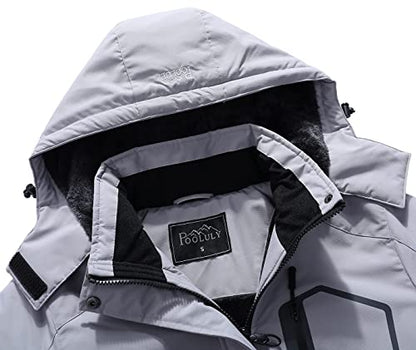 Veste de ski pour femmes chaud hiver imperméable coupe-vent à capuche imperméable snowboard vestes gris clair-XL