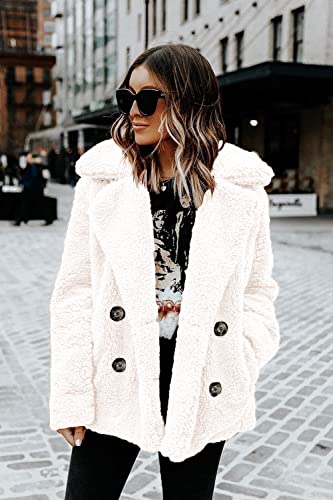 PRETTYGARDEN Women's 2023 Fashion Winter Coat Long Sleeve Lapel Zip Up Faux Shearling Shaggy Oversized Shacket Jacket (Style Two White,Medium)