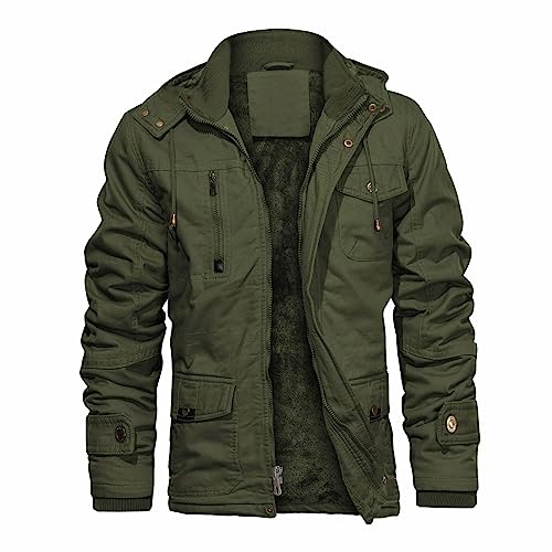 Hommes Coton Militaire Vestes avec Capuche Amovible Casual Manteau D'hiver Coupe-Vent Travail Survêtement Vestes Armée Vert M