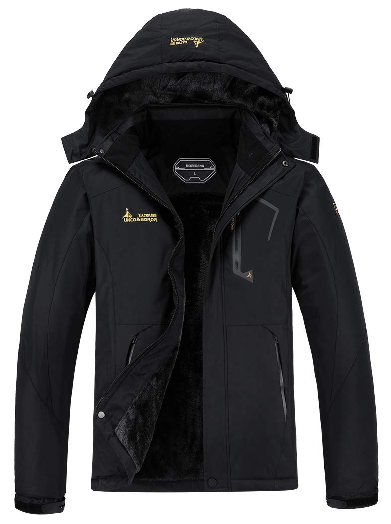 Veste de ski imperméable pour homme hiver chaud manteau de neige montagne coupe-vent imperméable à capuche, noir, grand