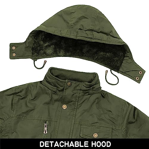 Hommes Coton Militaire Vestes avec Capuche Amovible Casual Manteau D'hiver Coupe-Vent Travail Survêtement Vestes Armée Vert M