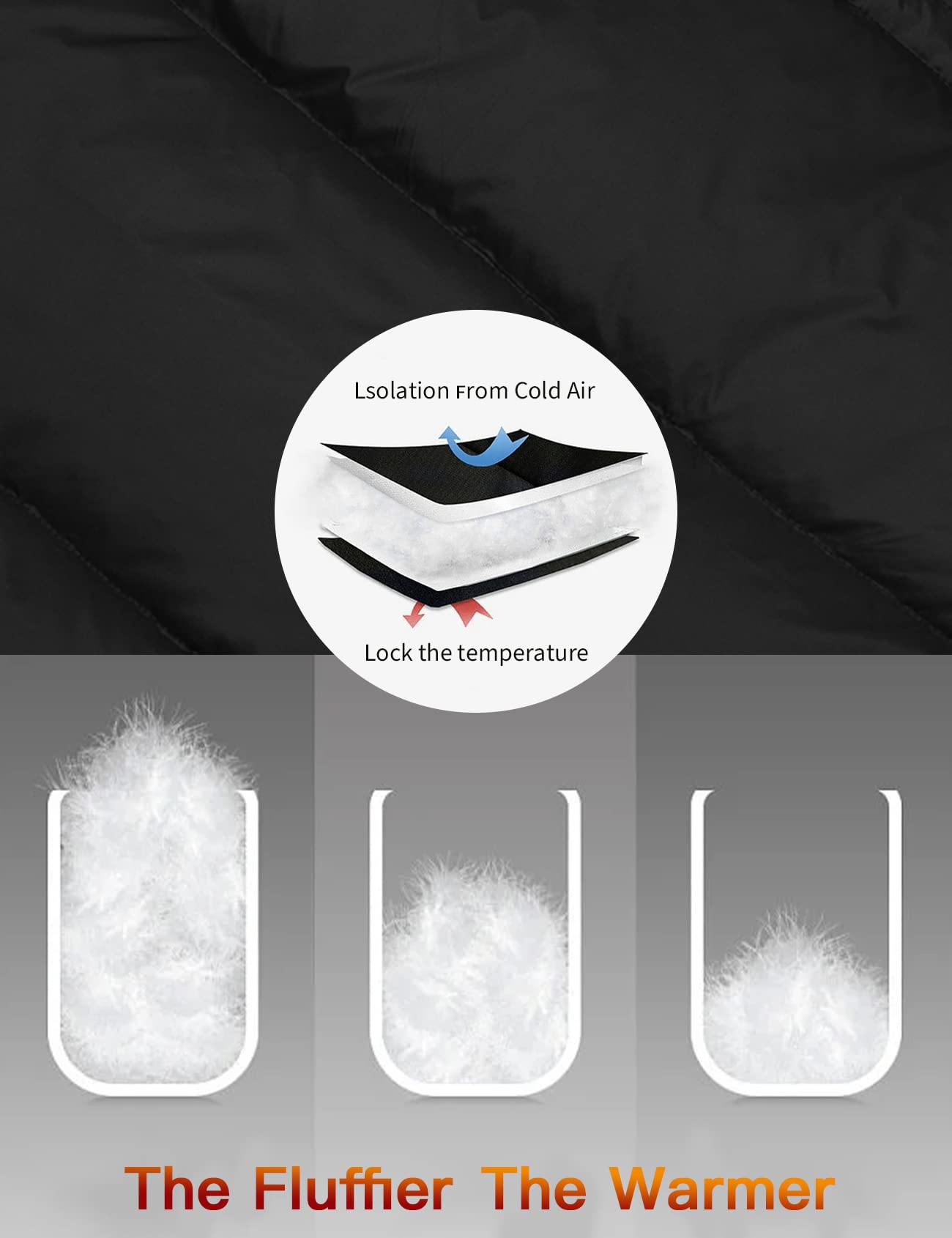 Femmes hiver chaud manches longues Zip devant court bouffant veste bouffante avec poches (noir-L)