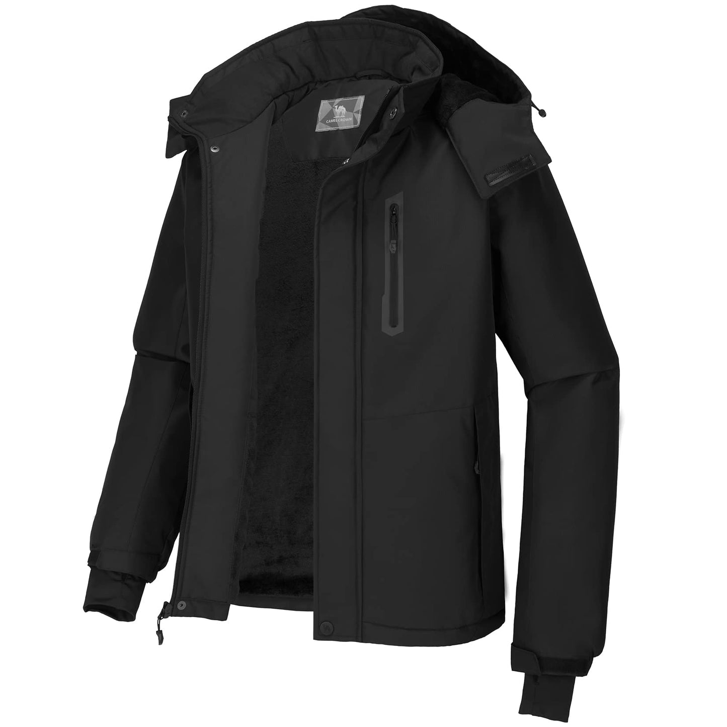 Hommes de Montagne Neige Imperméable Ski Veste Détachable Capuche Coupe-Vent Polaire Parka Veste De Pluie D'hiver Manteau Noir L