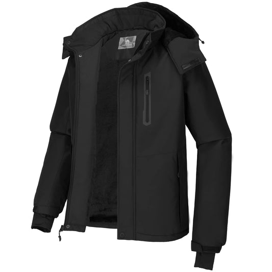 Hommes de Montagne Neige Imperméable Ski Veste Détachable Capuche Coupe-Vent Polaire Parka Veste De Pluie D'hiver Manteau Noir L