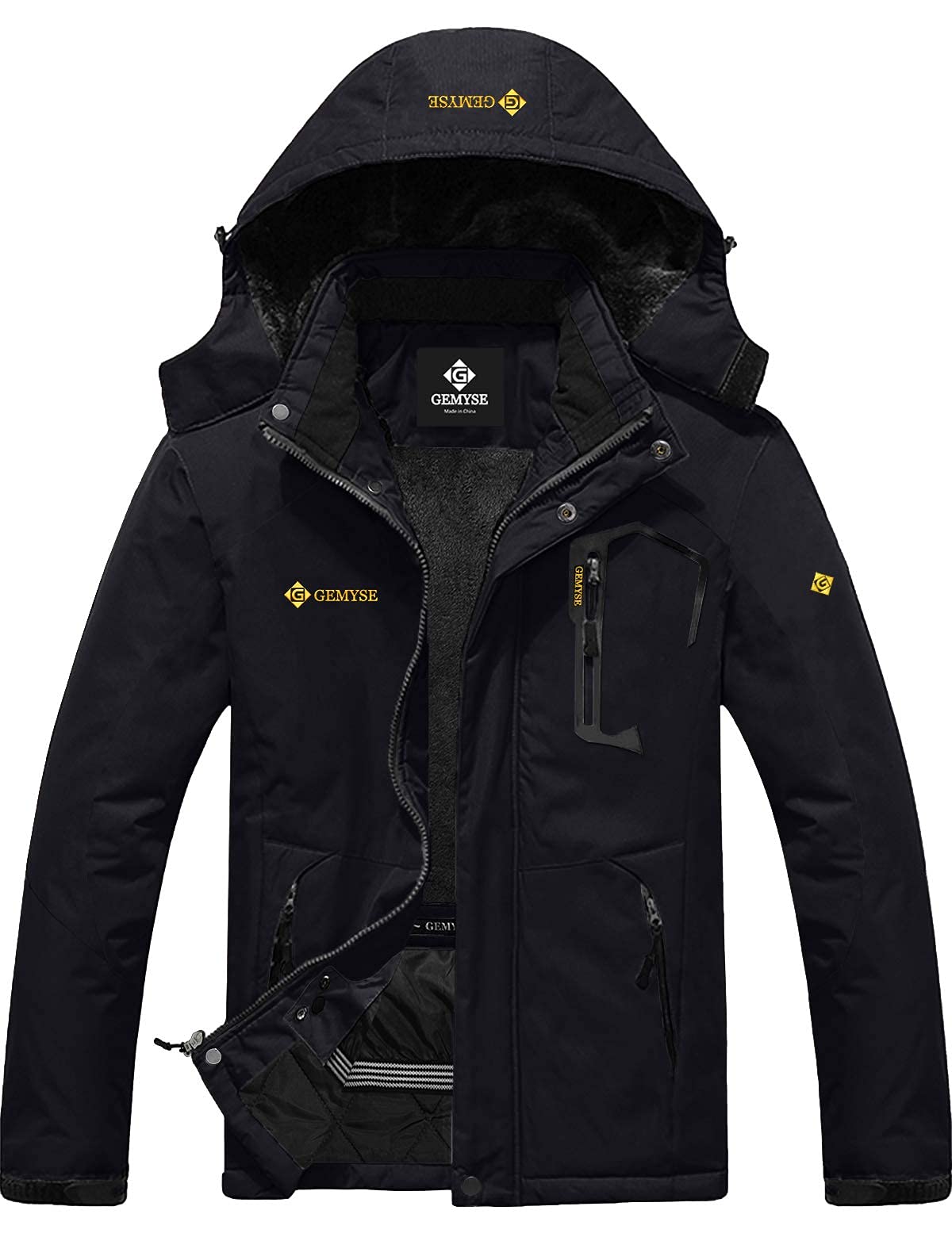 Veste d'hiver coupe-vent imperméable de pluie de ski de montagne des hommes (noir, moyen)