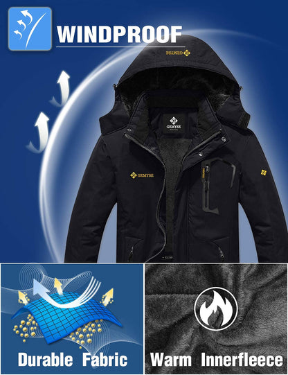 Veste d'hiver coupe-vent imperméable de pluie de ski de montagne des hommes (noir, moyen)