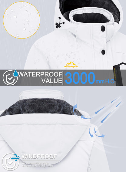 Femmes Neige Veste Capuche Ski Vestes Femmes À Capuche Chaud Vestes D'hiver Manteaux pour Femmes Coupe-Vent Isolé Vestes De Ski Blanc