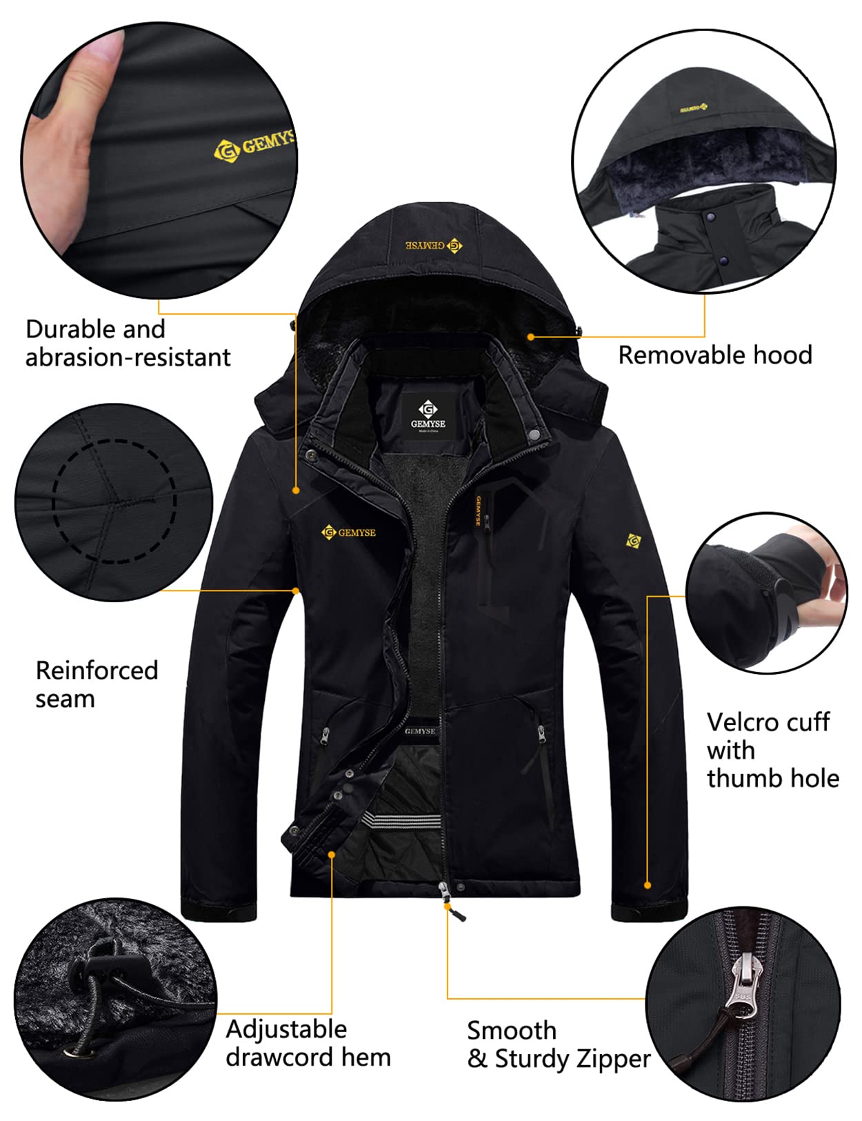 Veste d'hiver coupe-vent imperméable de pluie de ski de montagne des femmes (noir, moyen)