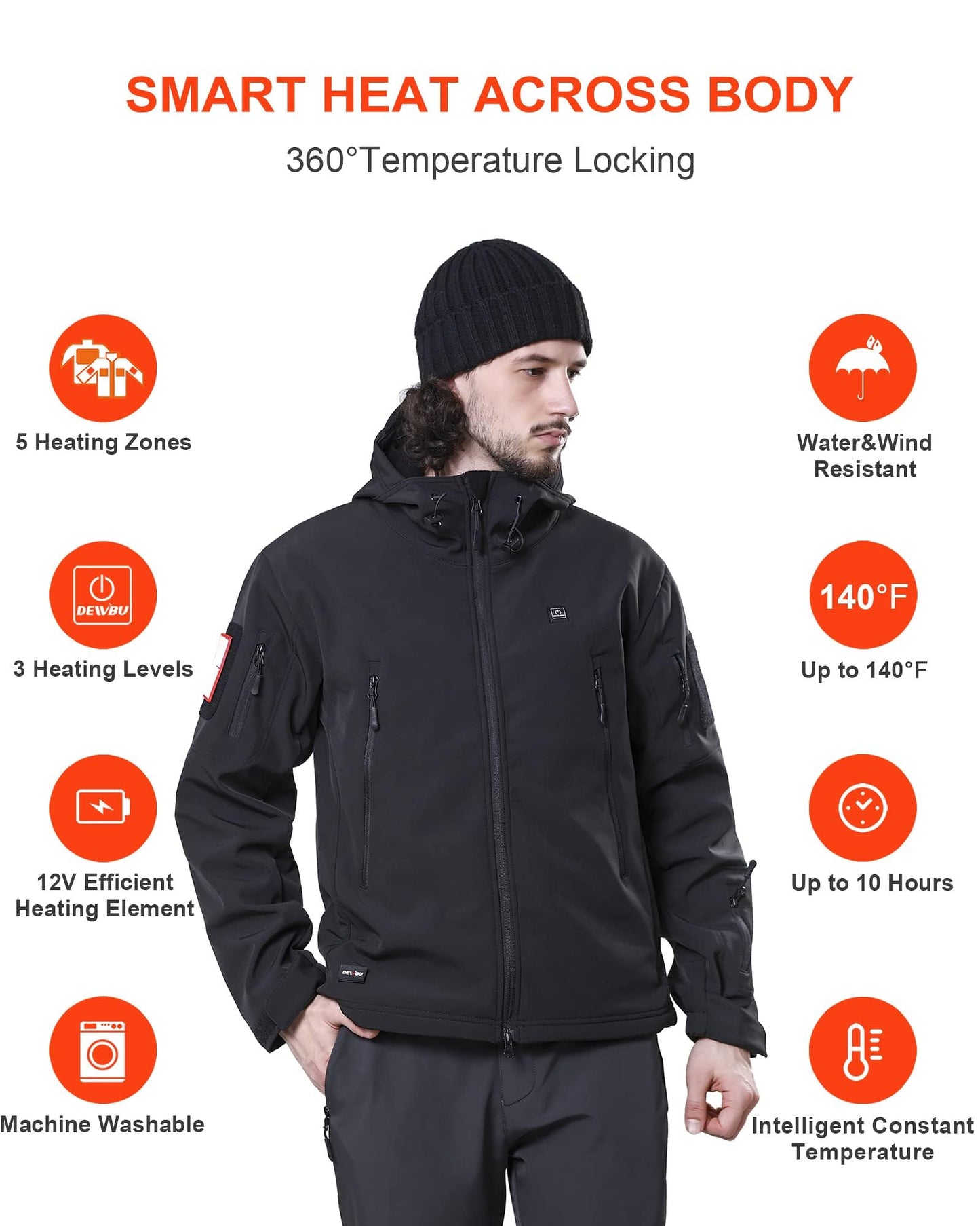 Veste chauffante pour homme avec batterie 12V, manteau chauffant électrique à coquille souple pour hiver, noir, L