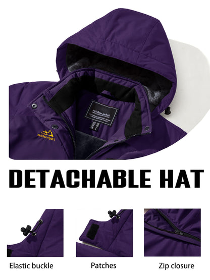 Veste de ski imperméable pour femme Veste de pluie coupe-vent Hiver Manteau de neige chaud Veste de randonnée en polaire pour femme