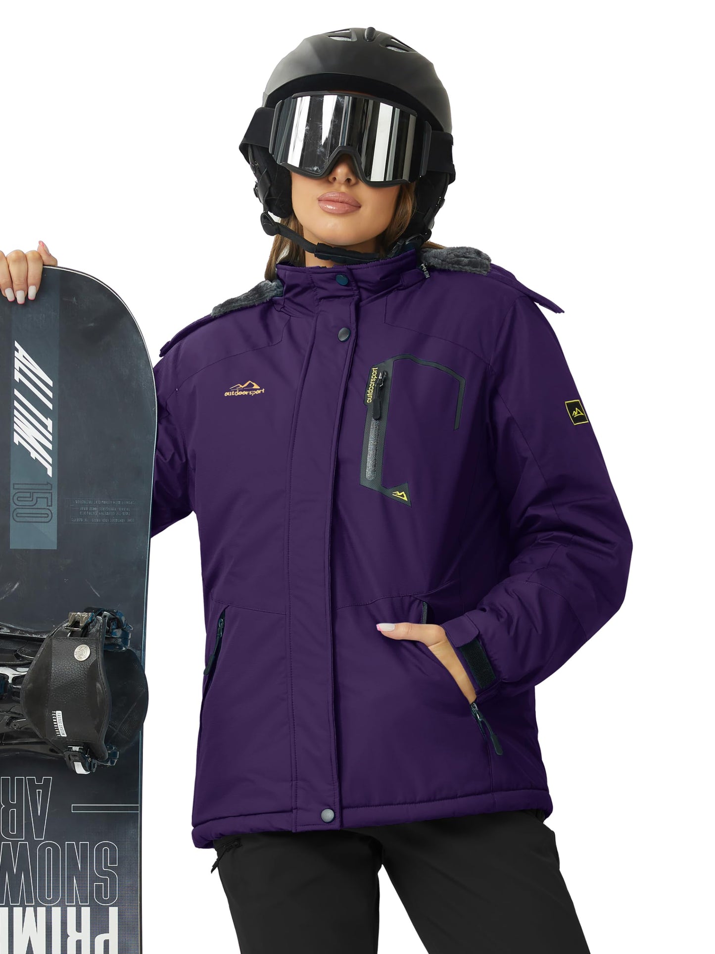 Veste de ski imperméable pour femme Veste de pluie coupe-vent Hiver Manteau de neige chaud Veste de randonnée en polaire pour femme