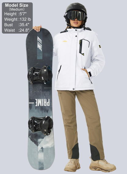 Femmes Neige Veste Capuche Ski Vestes Femmes À Capuche Chaud Vestes D'hiver Manteaux pour Femmes Coupe-Vent Isolé Vestes De Ski Blanc