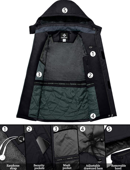 Veste de pluie coupe-vent d'hiver pour homme (noir gris, moyen)