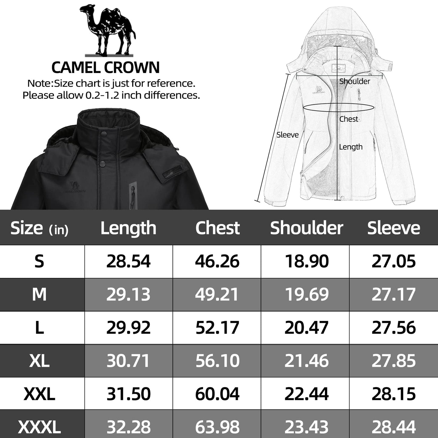 Hommes de Montagne Neige Imperméable Ski Veste Détachable Capuche Coupe-Vent Polaire Parka Veste De Pluie D'hiver Manteau Noir L