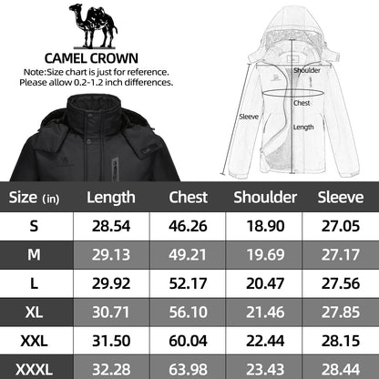 Hommes de Montagne Neige Imperméable Ski Veste Détachable Capuche Coupe-Vent Polaire Parka Veste De Pluie D'hiver Manteau Noir L