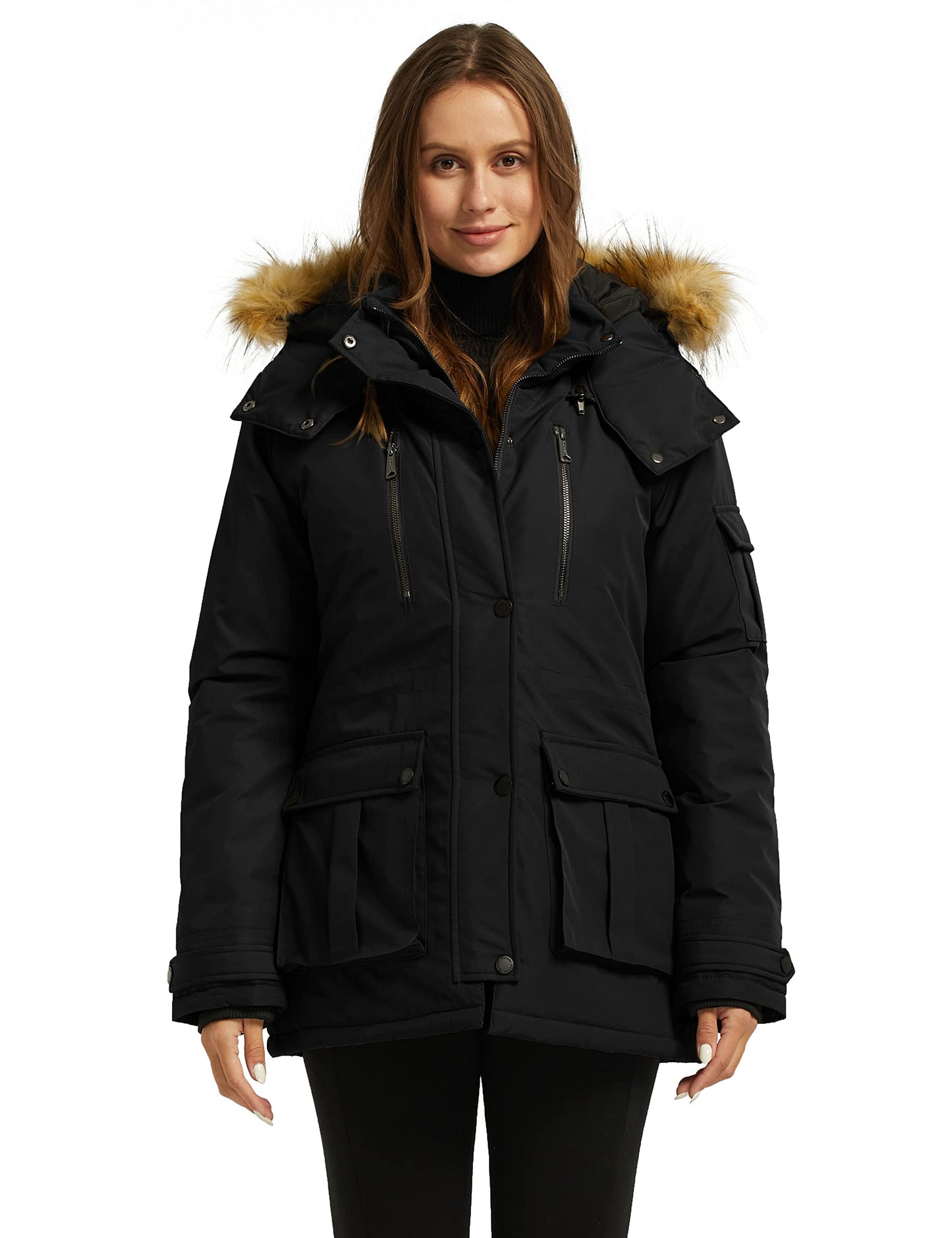 Womens matelassé Parka épaissie manteau d'hiver à capuche manteau (noir, X-Large)