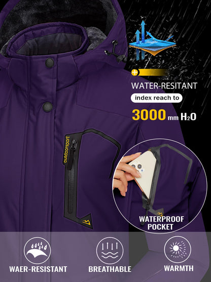 Veste de ski imperméable pour femme Veste de pluie coupe-vent Hiver Manteau de neige chaud Veste de randonnée en polaire pour femme