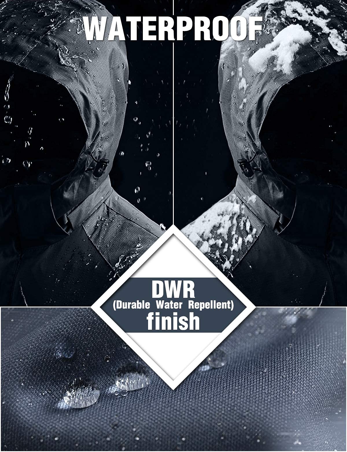 Veste d'hiver coupe-vent imperméable de pluie de ski de montagne des hommes (noir, moyen)