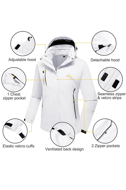 Vestes imperméables pour Femmes Hiver Ski Veste Polaire Montagne Veste En Plein Air Neige Randonnée Vestes Pur Blanc M