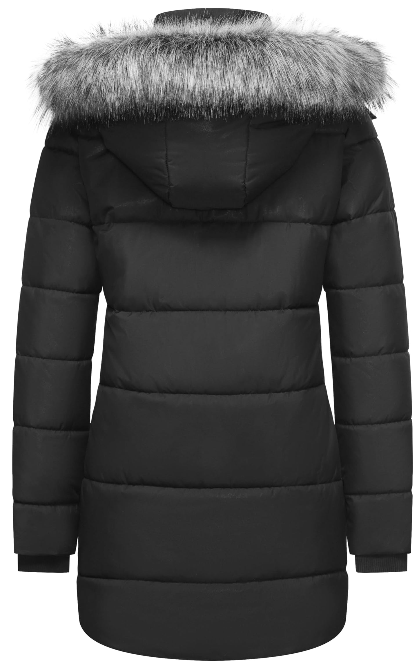 Femmes Hiver Épaissir Puffer Manteau Chaud Neige Veste avec Fourrure Amovible Capuche Noir Moyen