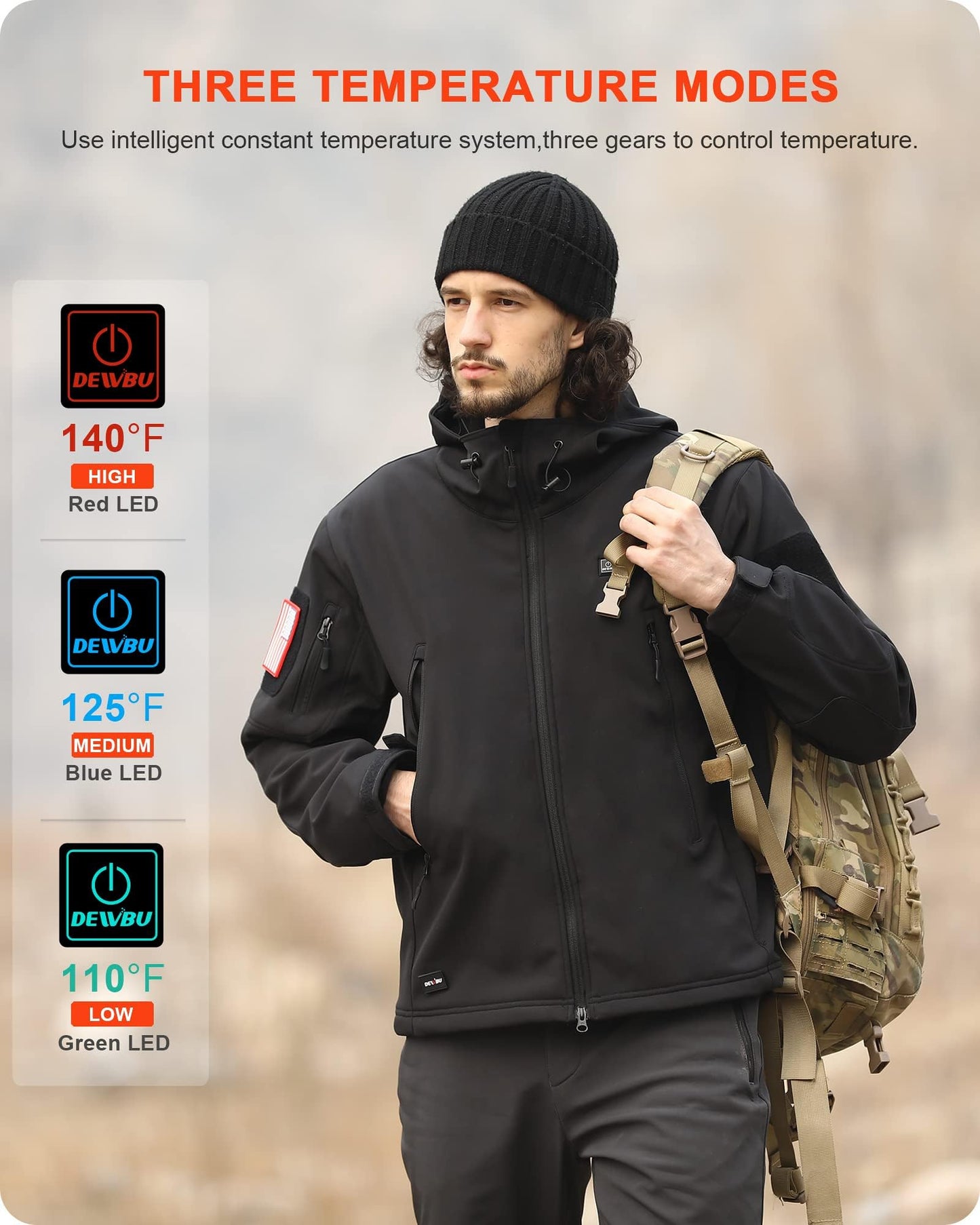Veste chauffante pour homme avec batterie 12V, manteau chauffant électrique à coquille souple pour hiver, noir, L