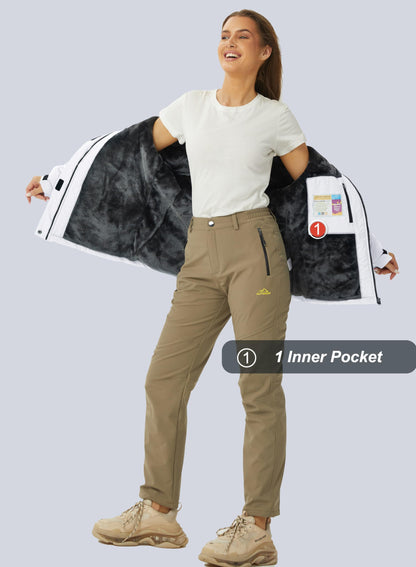 Femmes Neige Veste Capuche Ski Vestes Femmes À Capuche Chaud Vestes D'hiver Manteaux pour Femmes Coupe-Vent Isolé Vestes De Ski Blanc