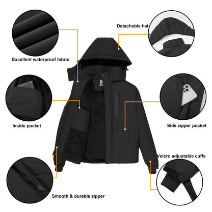 Hommes de Montagne Neige Imperméable Ski Veste Détachable Capuche Coupe-Vent Polaire Parka Veste De Pluie D'hiver Manteau Noir L