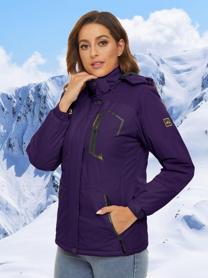 Veste de ski imperméable pour femme Veste de pluie coupe-vent Hiver Manteau de neige chaud Veste de randonnée en polaire pour femme