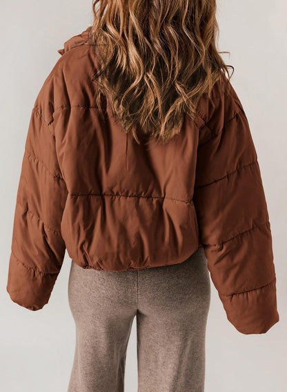 Womens hiver manteaux coupe-vent surdimensionné fermeture à glissière pleine avant cordon de serrage ourlet Bomber Puffer veste baggy court vers le bas manteaux pour les femmes chaud confortable doux vêtements avec poches moyen orange