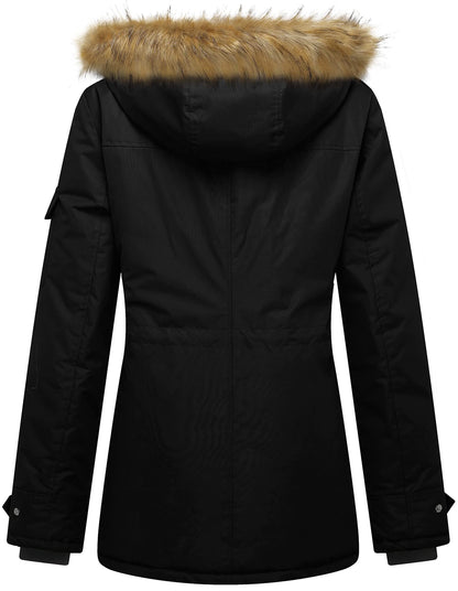Womens matelassé Parka épaissie manteau d'hiver à capuche manteau (noir, X-Large)
